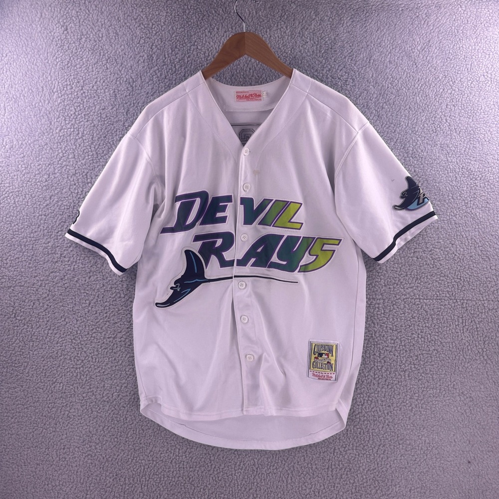 Vintage Mitchell Ness Tampa Bay Devil Rays Wade Boggs Jersey 12 White Mens 40 M